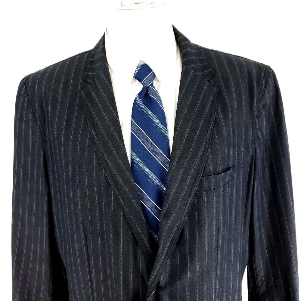 Calvin Klein Cotton 2‎ Button Suit Jacket 42R Gray Striped XL